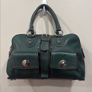 BCBGMaxAzria Green and Silver Satchel with Textured Leather